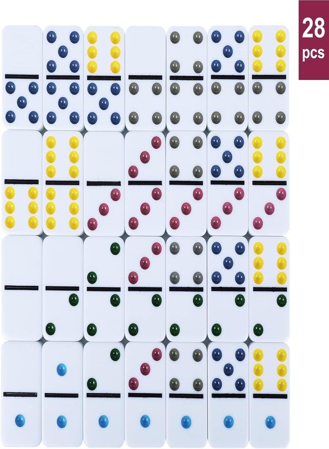 PLUSPOINT Double Six Dominoes, 28 Tile Colored Dots Domino Game Set with Pouch, Classic Family Board Games Domino Game for Kids, Adults and Families for 2-4 Players - Image 3